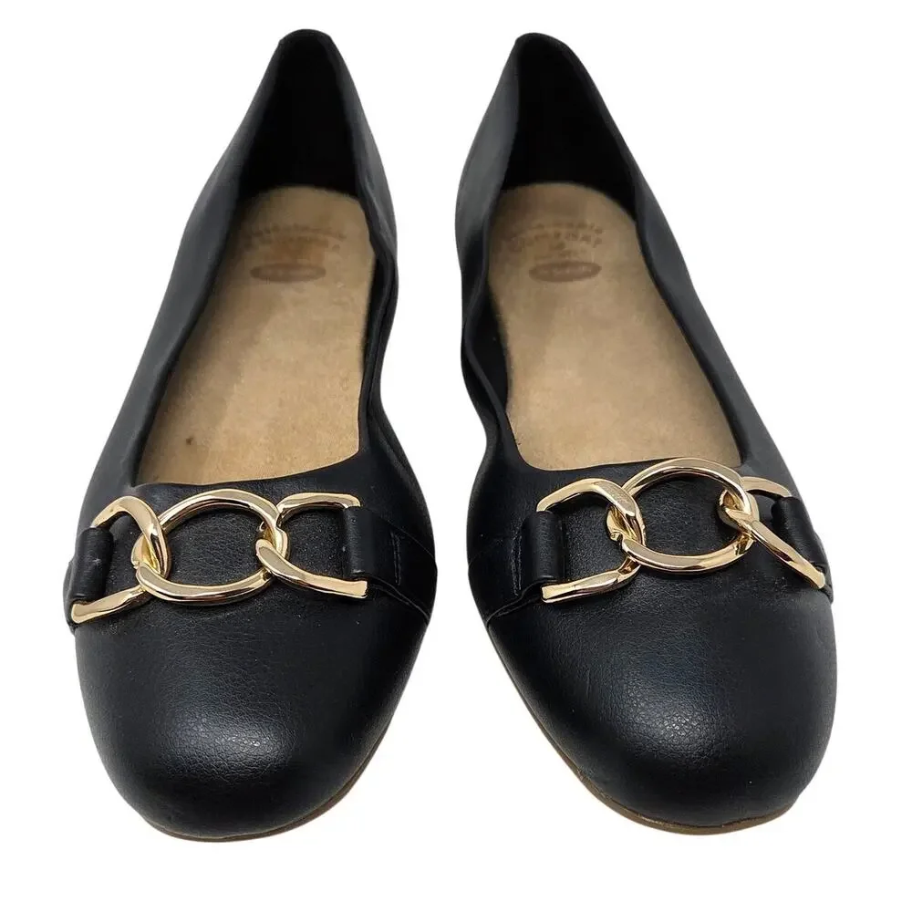 Dr. Scholl's Black Faux Leather Slip On Wexley Adorn Ballet Flats Size 7.5 M